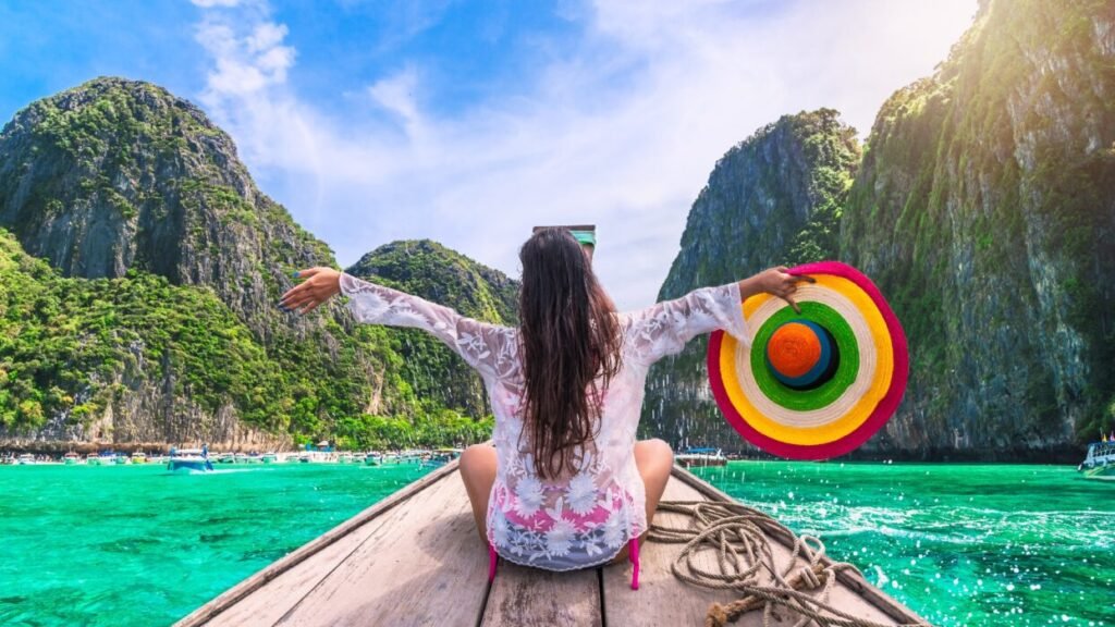 Happy,Traveler,Woman,In,Summer,Dress,Joy,Fun,Relaxing,On
